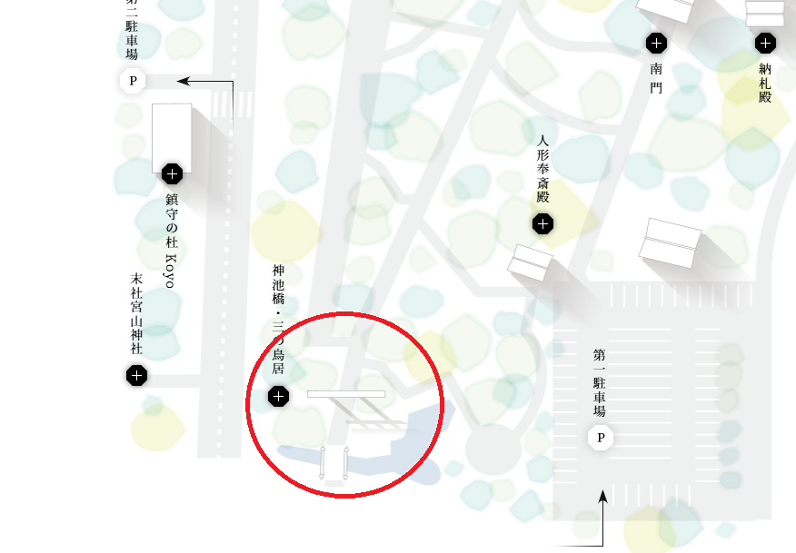 寒川神社の撮影スポット 神池橋、三の鳥居